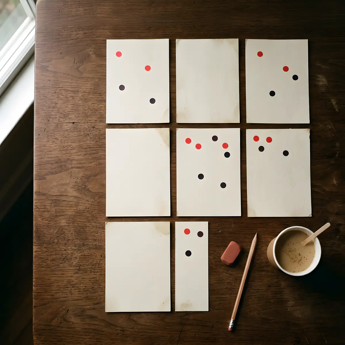 Concept boards laid out on a research table with red and black voting dots